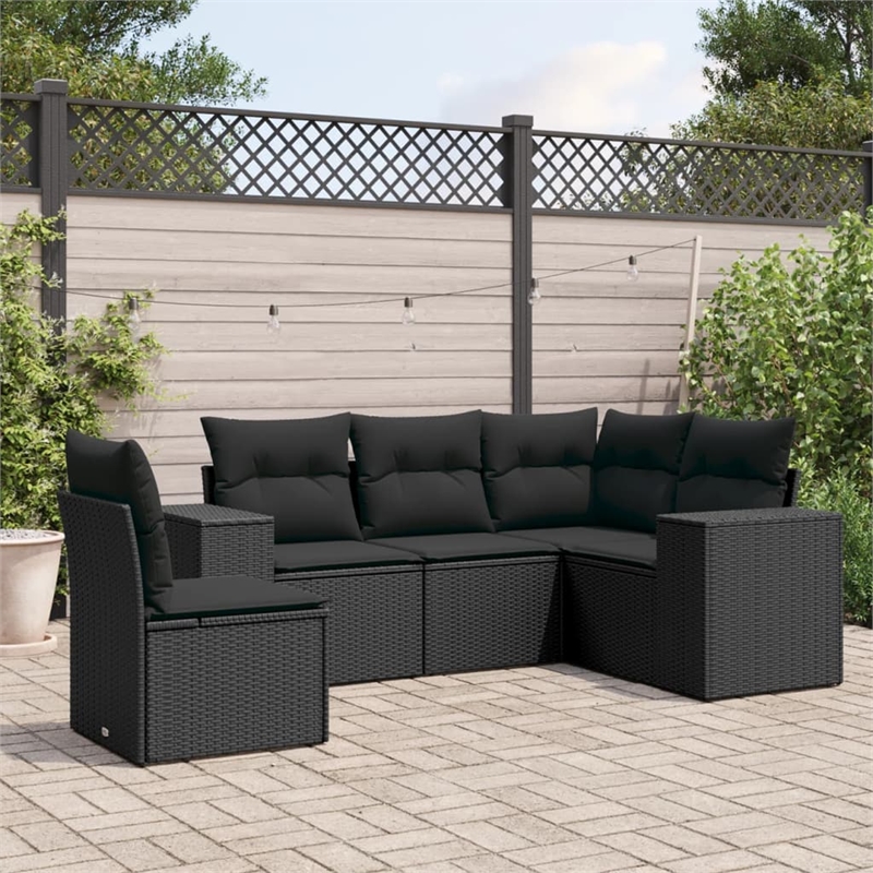 Afuera Living Contemporary 5 Piece Poly Rattan Sofa Set in Black