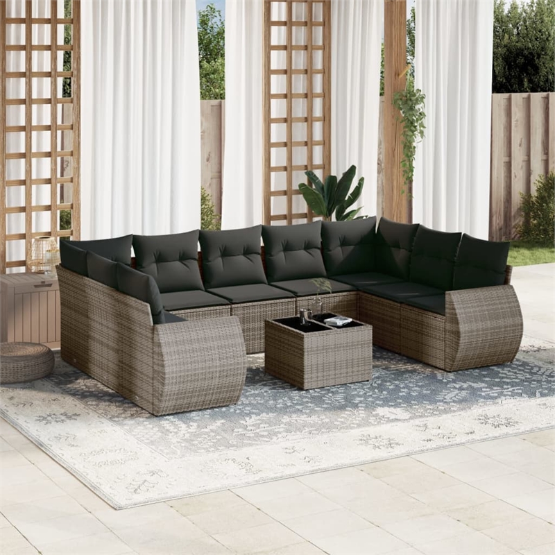 Afuera Living Contemporary 10 Piece Poly Rattan Sofa Set in Gray