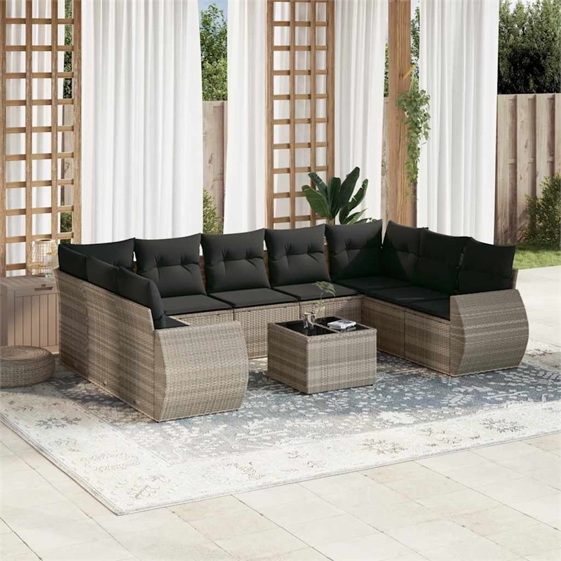 Afuera Living Contemporary Poly Rattan Large Sofa Set in Gray