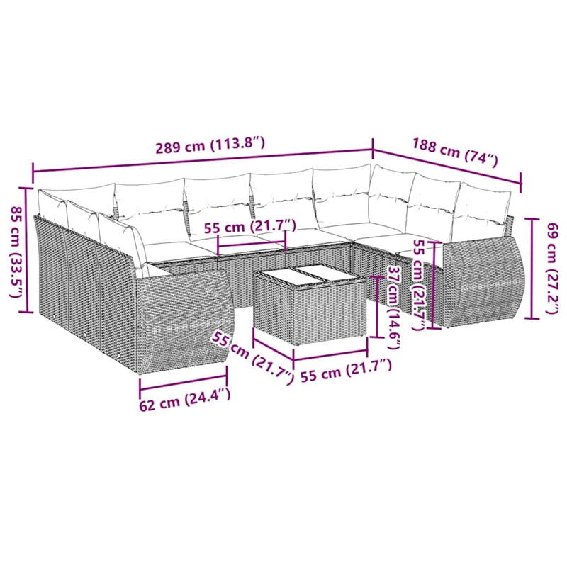 Afuera Living Contemporary Poly Rattan Large Sofa Set in Gray