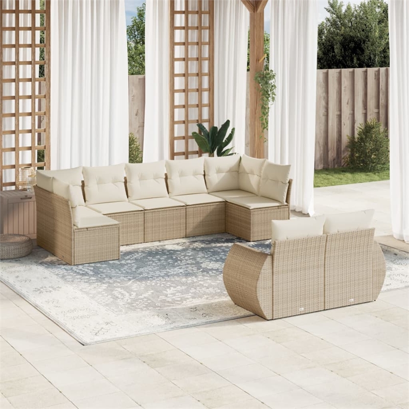 Afuera Living Contemporary Synthetic Poly Rattan 9 Piece  Sofa Set in Beige