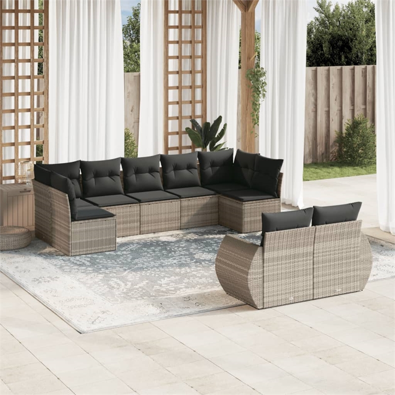 Afuera Living Contemporary 9 Piece Poly Rattan Sofa Set in Gray
