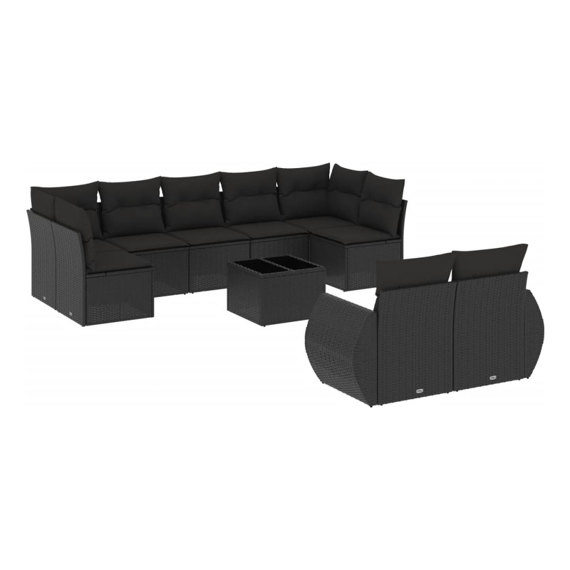 Afuera Living Contemporary 10 Piece Poly Rattan Large Sofa Set in Black