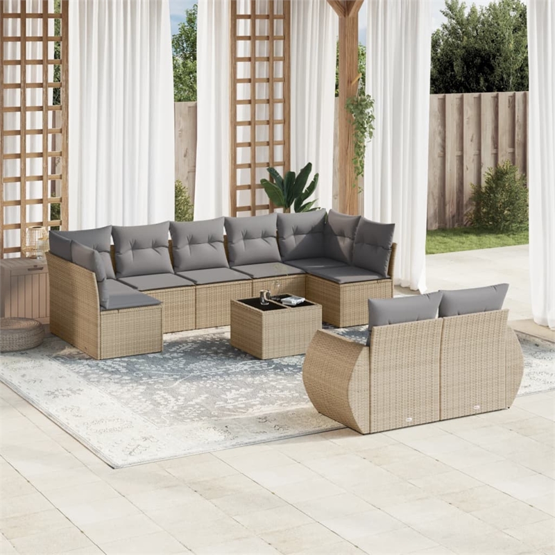 Afuera Living Contemporary Synthetic Poly Rattan 10 Piece Sofa Set in Beige