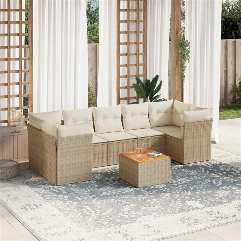 Afuera Living Contemporary Synthetic Poly Rattan 8 Piece  Sofa Set in Beige