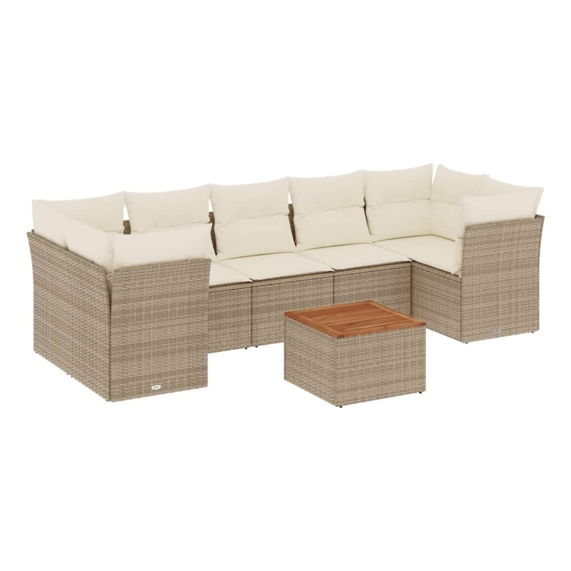 Afuera Living Contemporary Synthetic Poly Rattan 8 Piece  Sofa Set in Beige