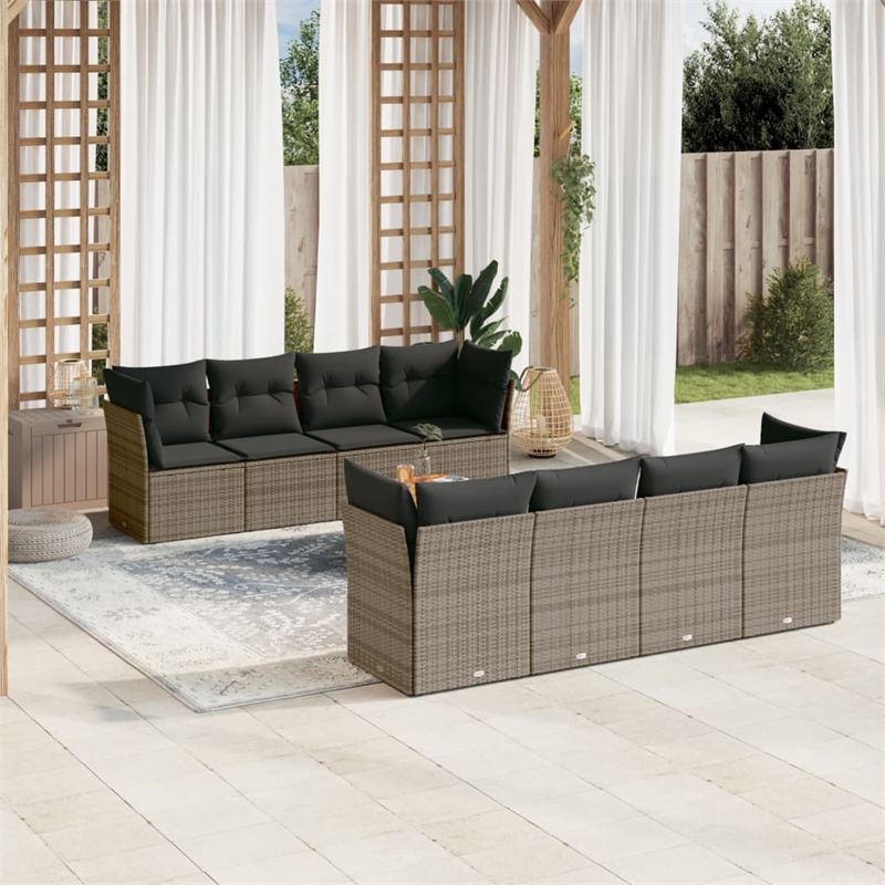 Afuera Living Contemporary 9 Piece Poly Rattan Sofa Set in Gray