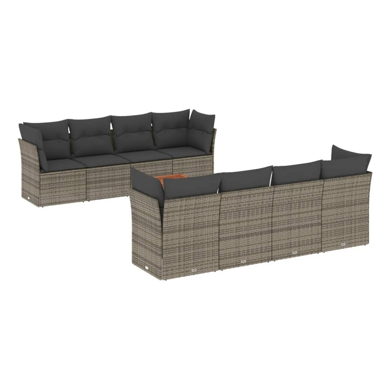 Afuera Living Contemporary 9 Piece Poly Rattan Sofa Set in Gray