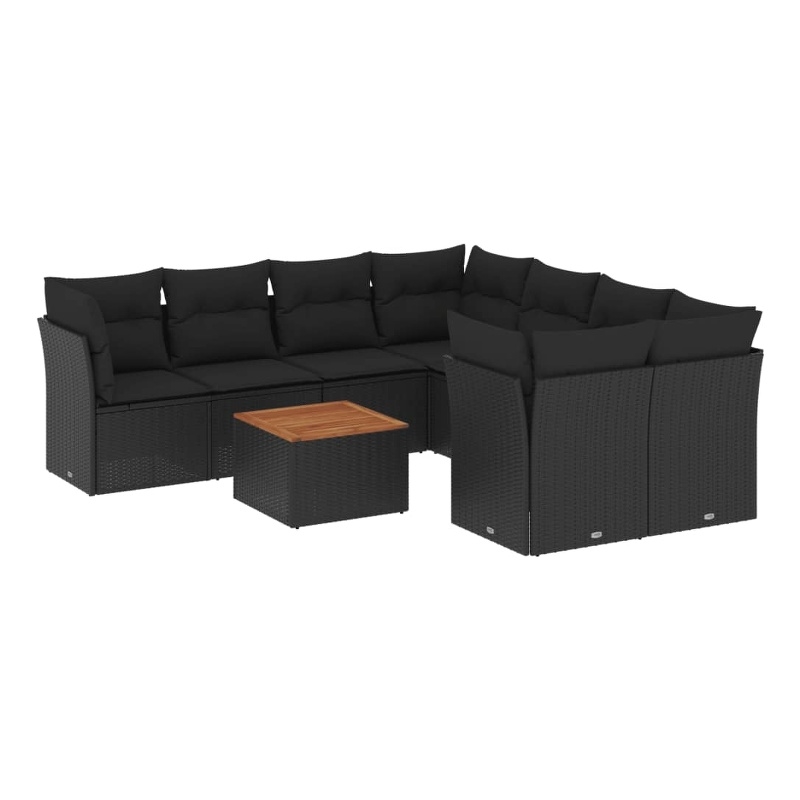 Afuera Living Contemporary 9 Piece Poly Rattan Sofa Set in Black