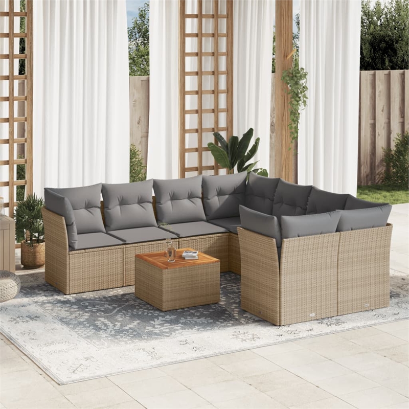 Afuera Living Contemporary 9 Piece Poly Rattan Sofa Set in Gray/Beige