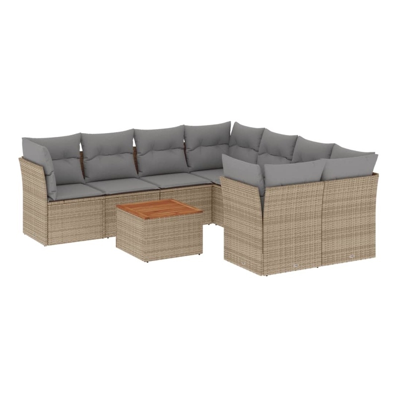Afuera Living Contemporary 9 Piece Poly Rattan Sofa Set in Gray/Beige