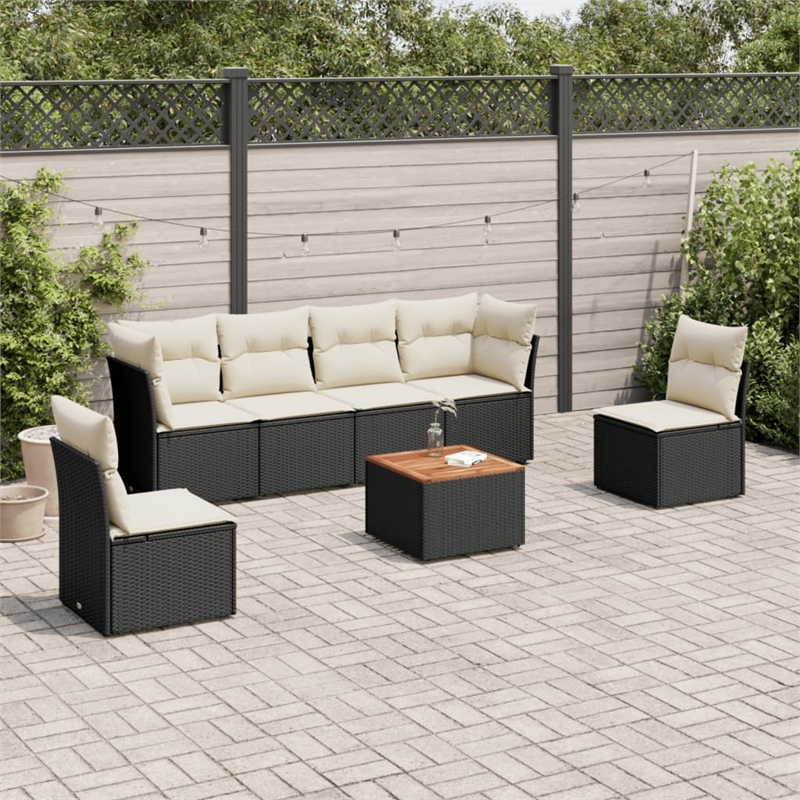 Afuera Living Contemporary 7 Piece Poly Rattan Sofa Set in Black/Cream