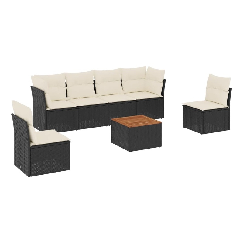 Afuera Living Contemporary 7 Piece Poly Rattan Sofa Set in Black/Cream