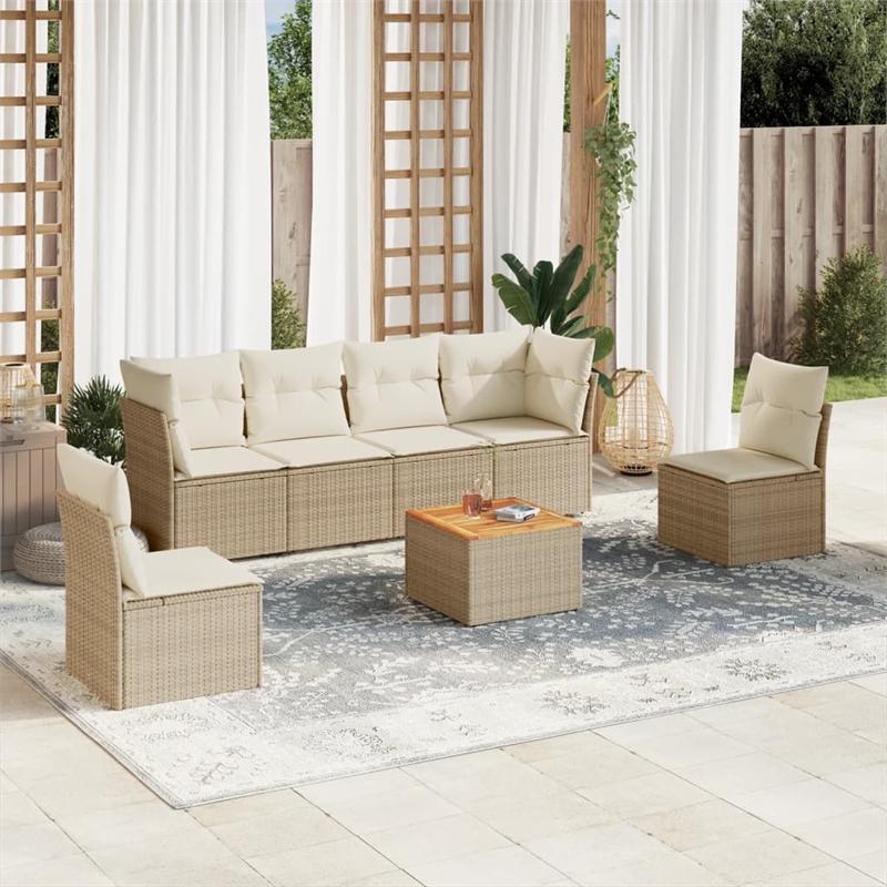 Afuera Living Contemporary 7 Piece Poly Rattan Sofa Set in Beige