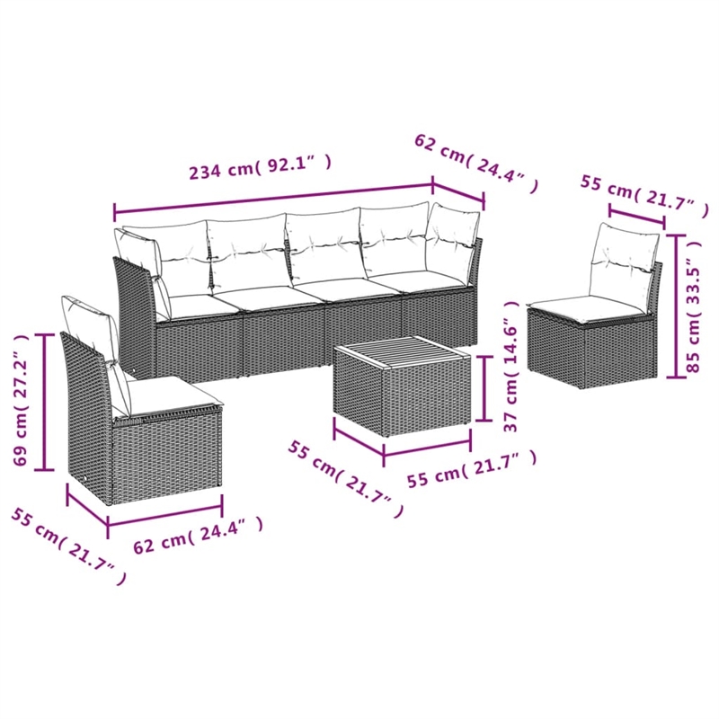 Afuera Living Contemporary 7 Piece Poly Rattan Sofa Set in Beige
