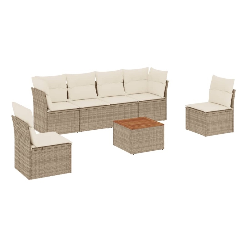 Afuera Living Contemporary 7 Piece Poly Rattan Sofa Set in Beige