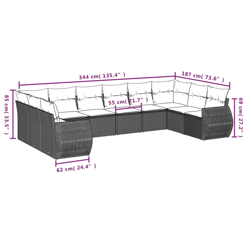 Afuera Living Contemporary 11 Piece Poly Rattan Sofa Set in Black