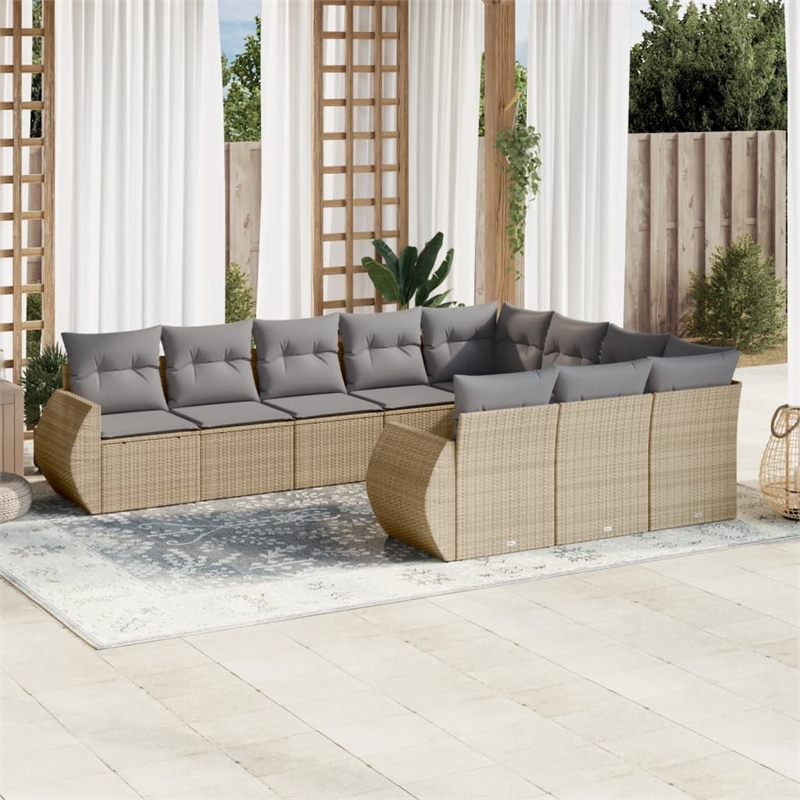 Afuera Living 10 Piece Poly Rattan Small Sofa Set in Gray/Beige