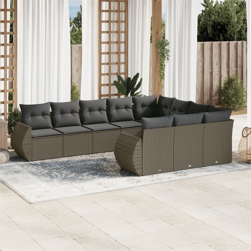 Afuera Living Contemporary Synthetic Poly Rattan 10 Piece  Sofa Set in Gray