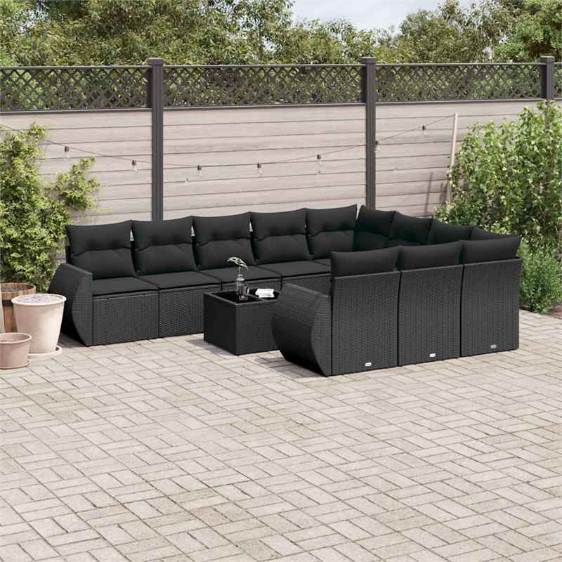 Afuera Living Contemporary 11 Piece Poly Rattan Small Sofa Set in Black