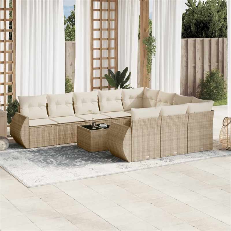 Afuera Living Contemporary Synthetic Poly Rattan Garden Sofa Set in Beige