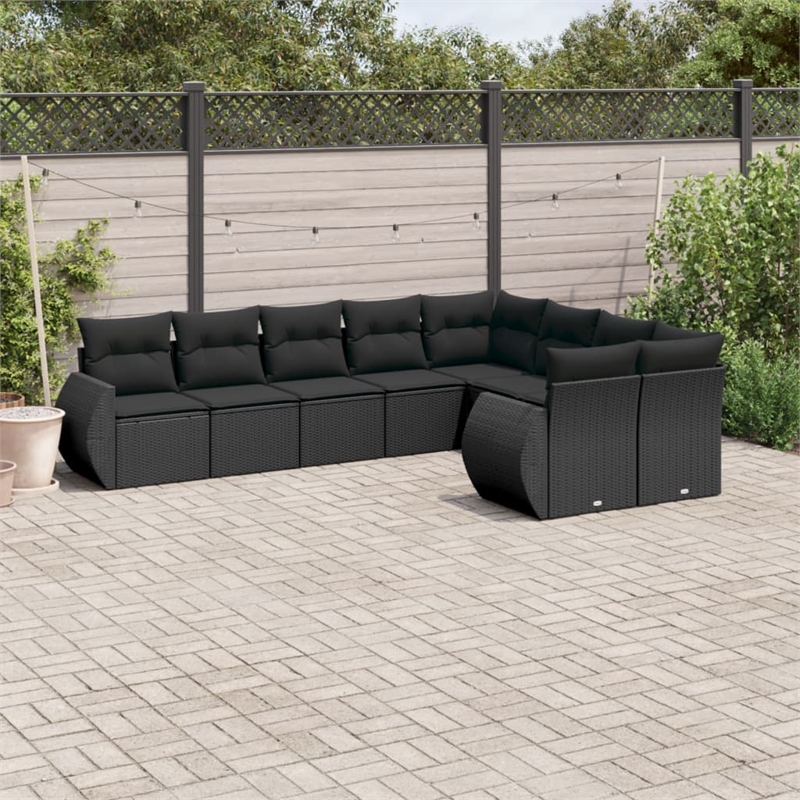 Afuera Living Contemporary 9 Piece Poly Rattan Large Sofa Set in Black