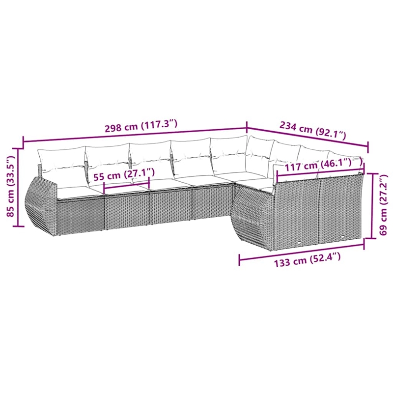 Afuera Living Contemporary 9 Piece Poly Rattan Sofa Set in Black/Cream