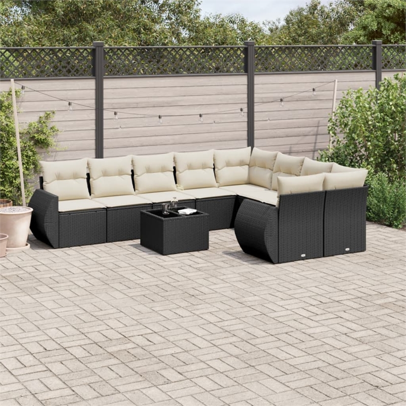 Afuera Living Contemporary Poly Rattan Sofa Set in Black/Cream