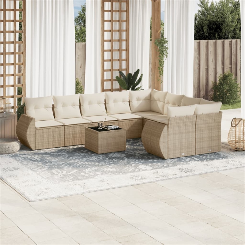 Afuera Living Contemporary Synthetic Poly Rattan 10 Piece  Sofa Set in Beige