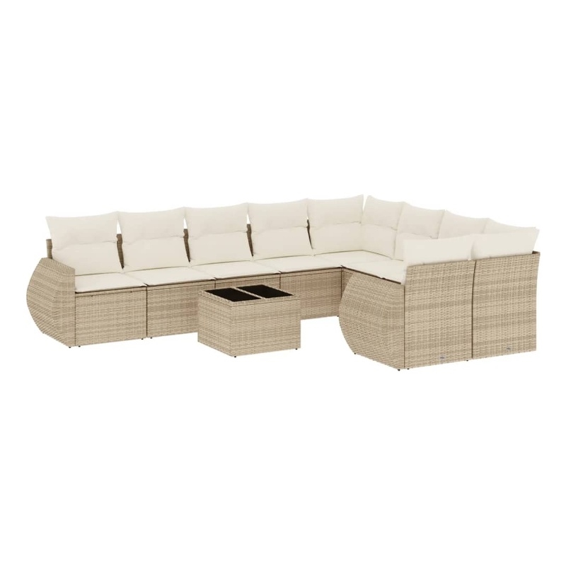 Afuera Living Contemporary Synthetic Poly Rattan 10 Piece  Sofa Set in Beige