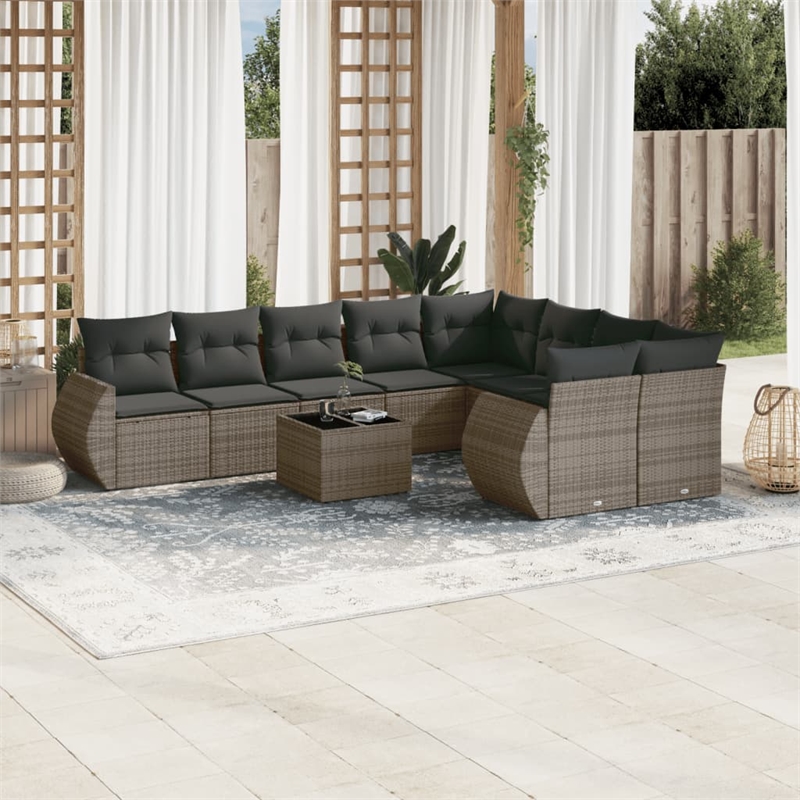 Afuera Living Contemporary 10 Piece Poly Rattan Sofa Set in Gray