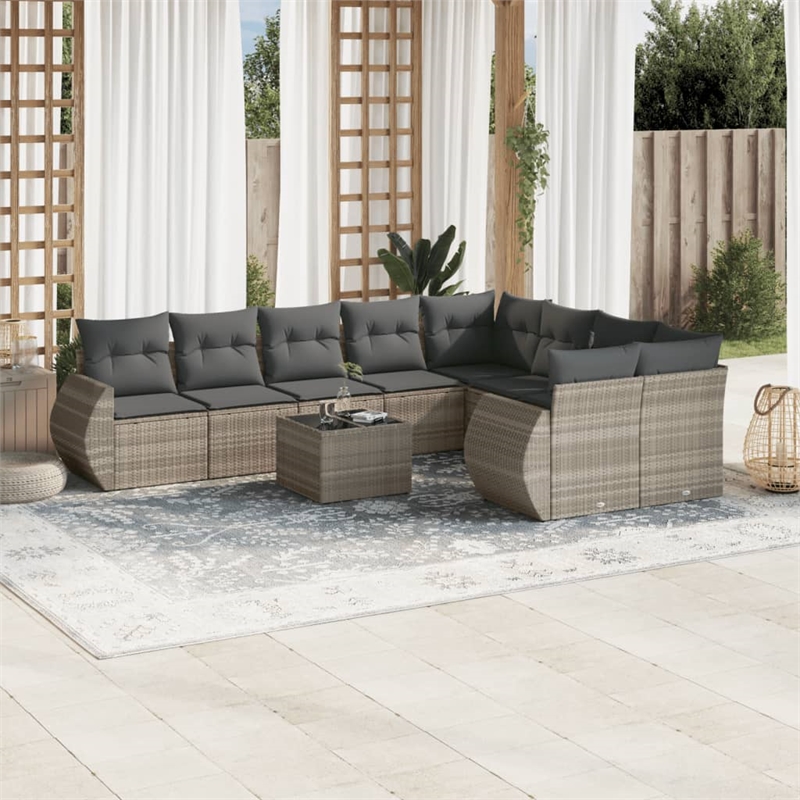 Afuera Living Contemporary 10 Piece Poly Rattan Large Sofa Set in Gray