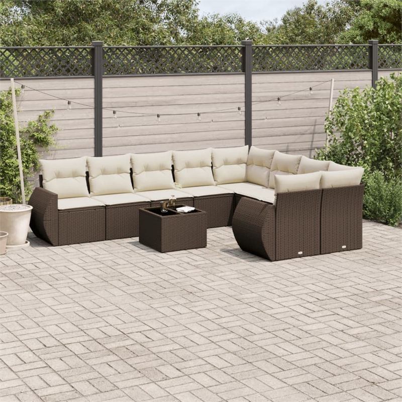 Afuera Living Contemporary 10 Piece Poly Rattan Sofa Set in Brown/Cream