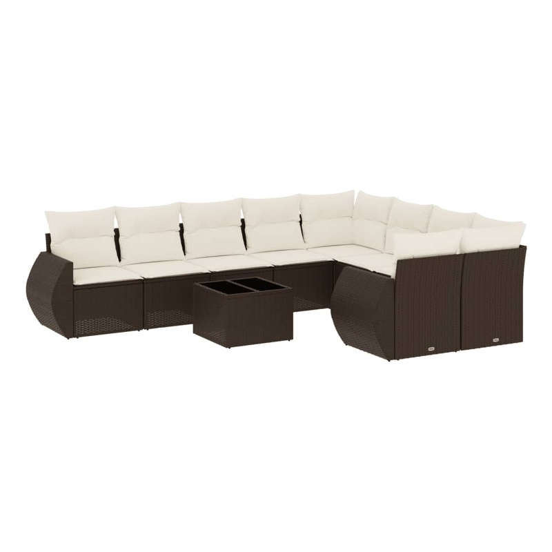 Afuera Living Contemporary 10 Piece Poly Rattan Sofa Set in Brown/Cream