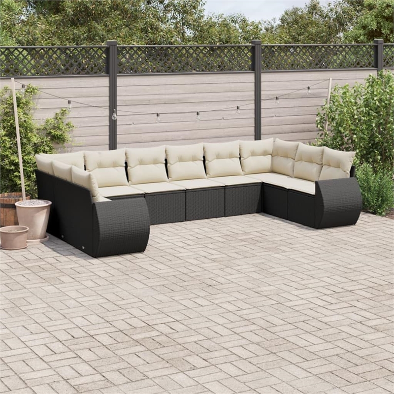 Afuera Living Contemporary 10 Piece Poly Rattan Large Sofa Set in Black