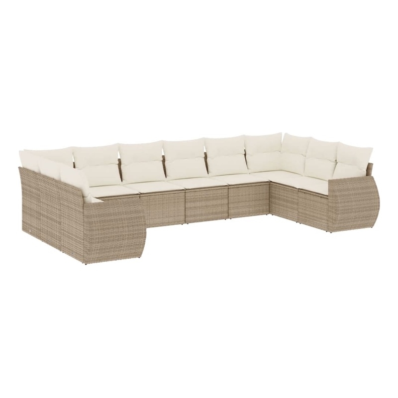 Afuera Living Contemporary 10 Piece Poly Rattan Sofa Set in Cream/Beige