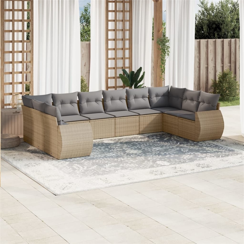 Afuera Living Contemporary 10 Piece Poly Rattan Sofa Set in Gray/Beige
