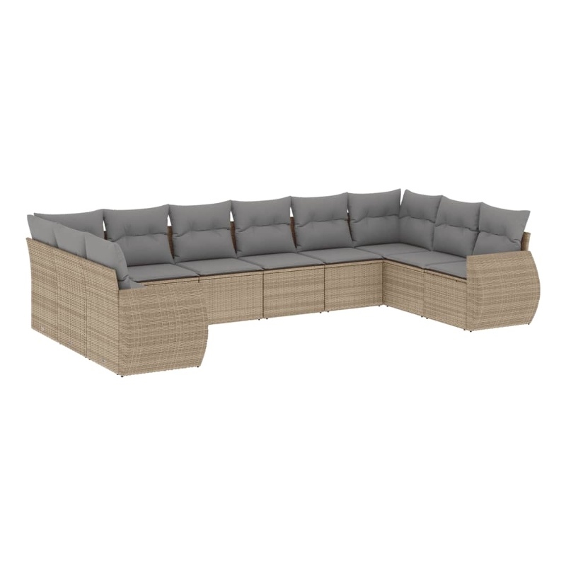 Afuera Living Contemporary 10 Piece Poly Rattan Sofa Set in Gray/Beige