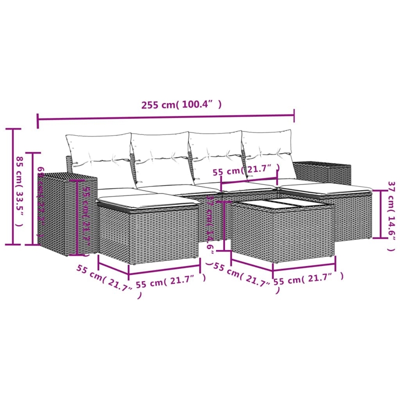 Afuera Living Contemporary Synthetic Poly Rattan 7 Piece  Sofa Set in Gray