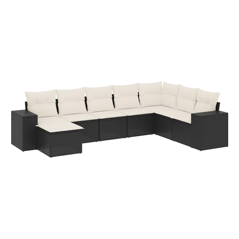 Afuera Living Contemporary Synthetic Poly Rattan 8 Piece Sofa Set in Black