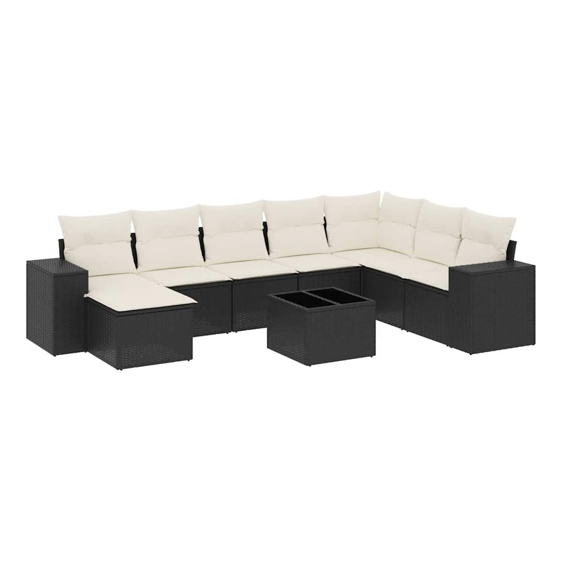 Afuera Living 9 Piece Poly Rattan Small Sofa Set in Black/Cream