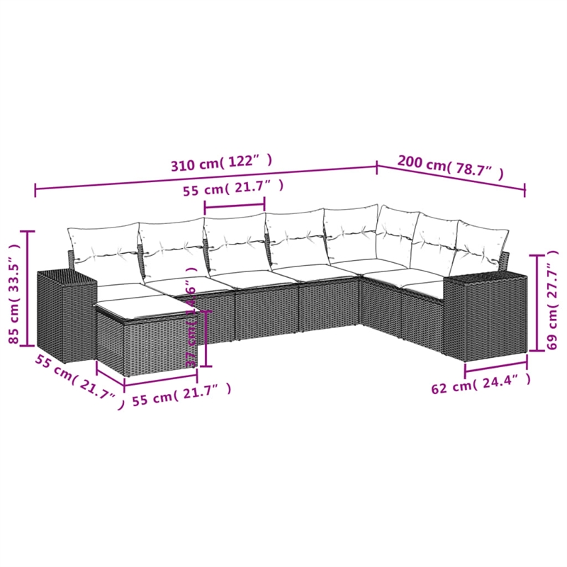 Afuera Living Contemporary 8 Piece Poly Rattan Sofa Set in Gray