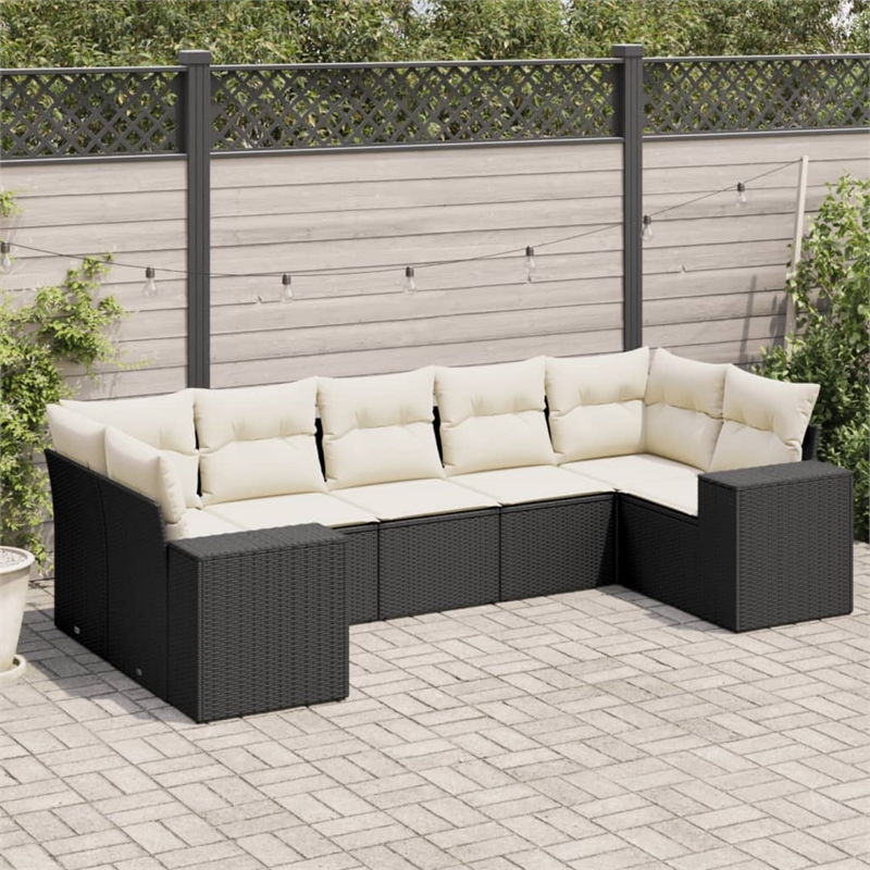 Afuera Living Contemporary 7 Piece Poly Rattan Small Sofa Set in Black