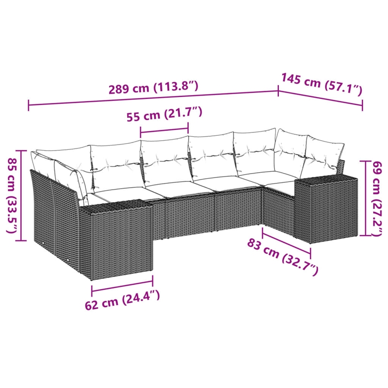 Afuera Living Contemporary 7 Piece Poly Rattan Small Sofa Set in Black