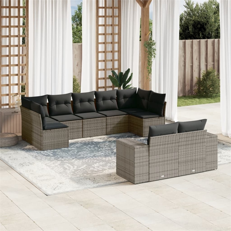 Afuera Living Contemporary 9 Piece Poly Rattan Sofa Set in Gray