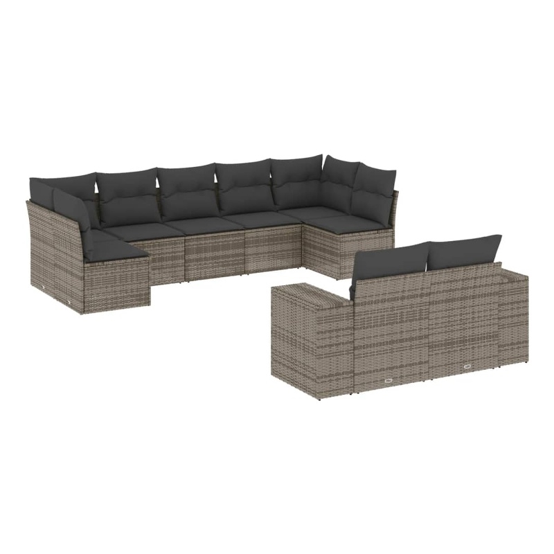 Afuera Living Contemporary 9 Piece Poly Rattan Sofa Set in Gray