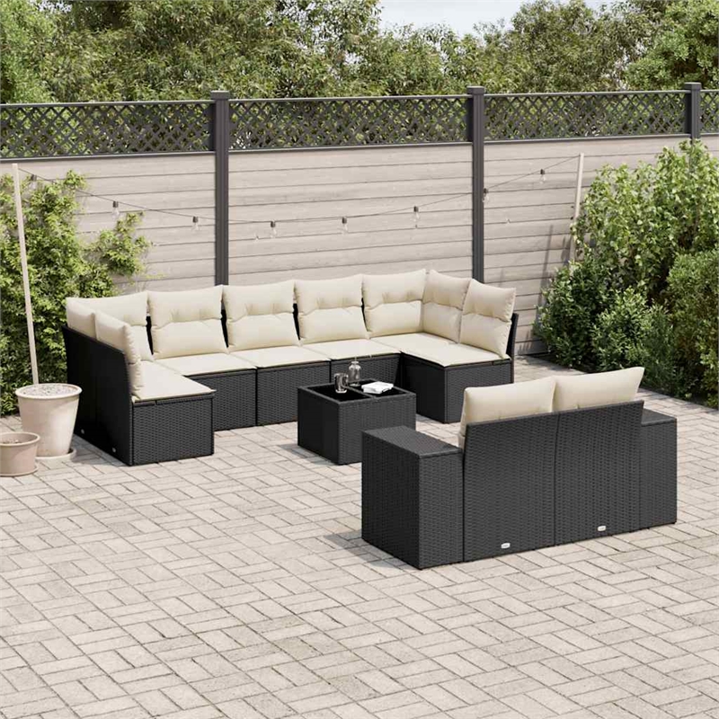 Afuera Living Contemporary 10 Piece Poly Rattan Sofa Set in Black/Cream