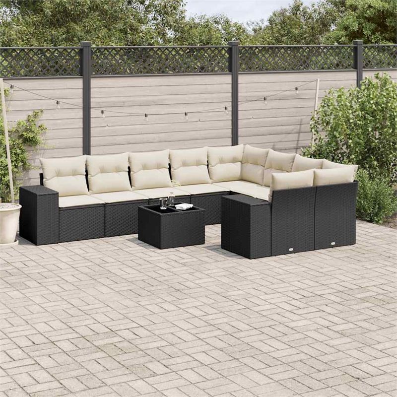 Afuera Living Contemporary 10 Piece Poly Rattan Sofa Set in Black/Cream