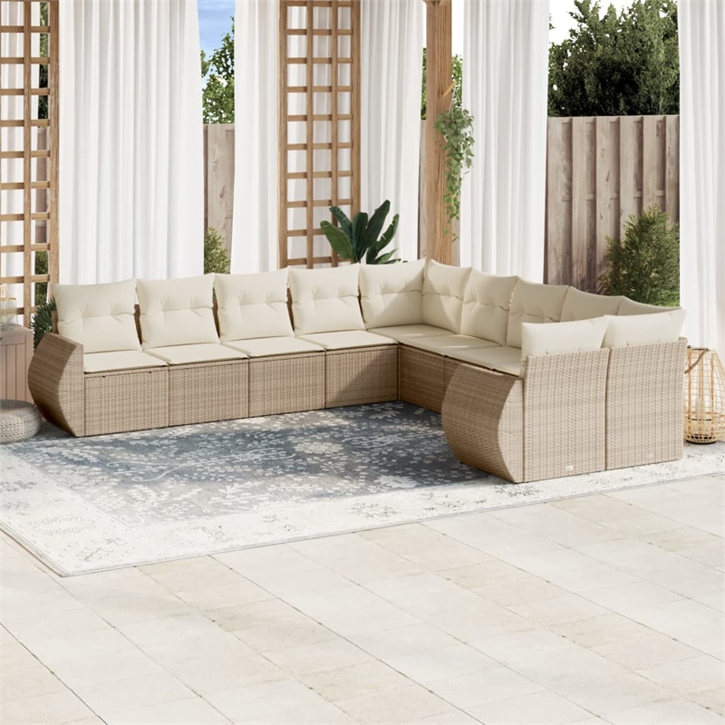 Afuera Living Contemporary 10 Piece Poly Rattan Large Sofa Set in Beige