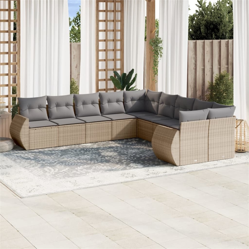 Afuera Living Synthetic Poly Rattan 10 Piece Large Sofa Set in Beige